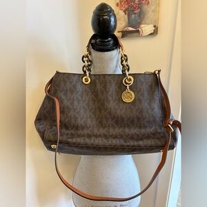 Michael Kors Brown MK Monogram bag with Gold Hardware